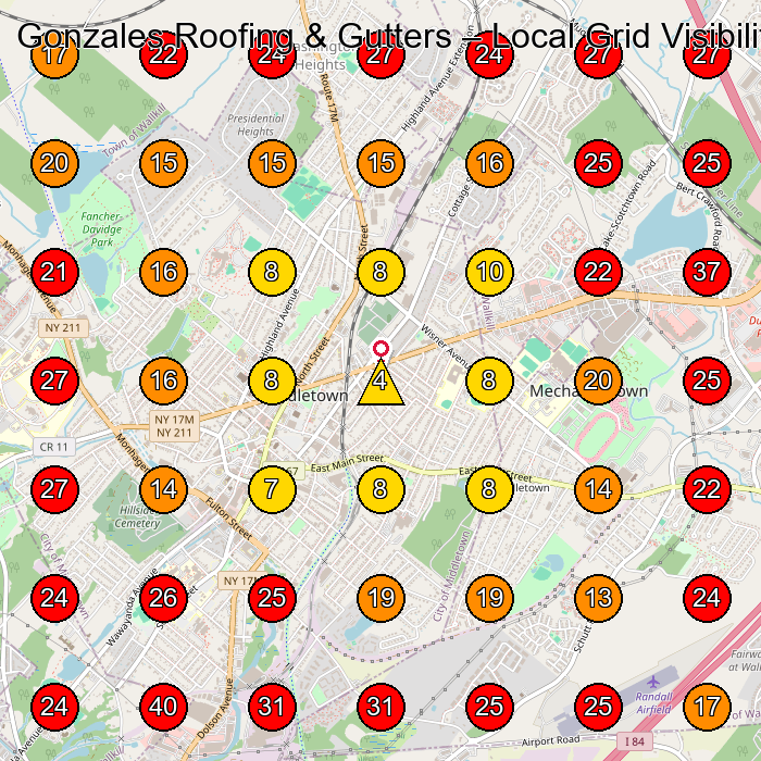 Gonzales Roofing & Gutters GeoGrid visibility map for Landscape Designer in Middletown
